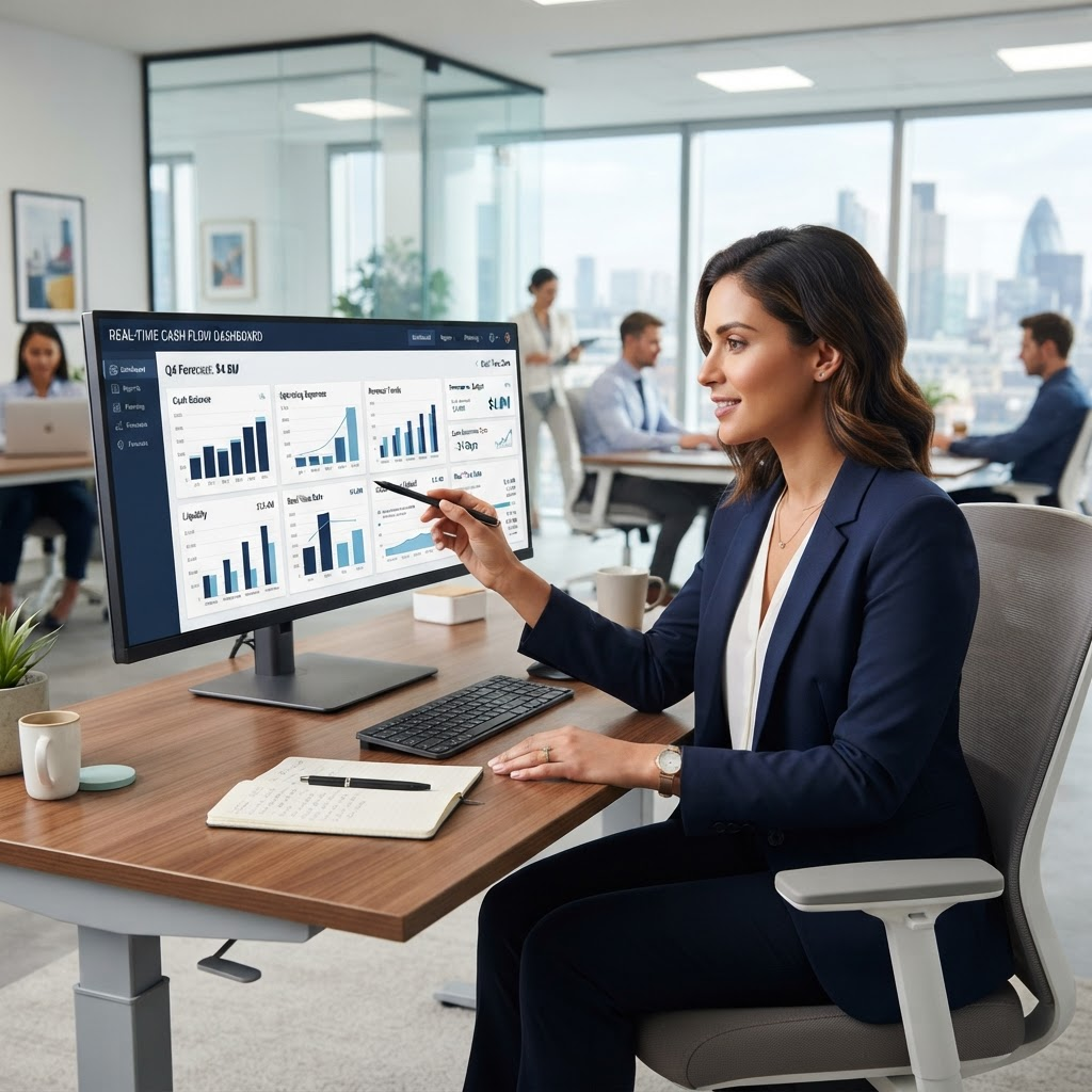 Profesional de finanzas analizando el flujo de caja con información actualizada